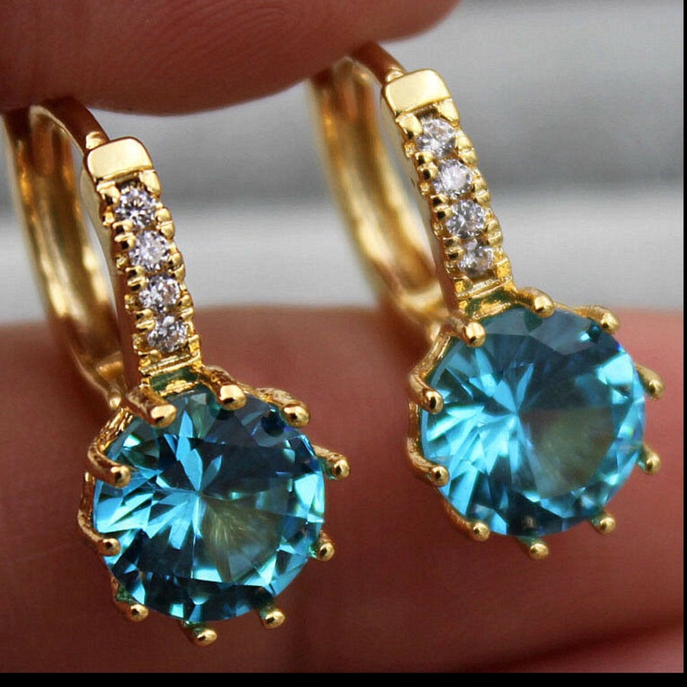 ❤️gorgeous aquamarine sea blue rhinestone gold - Picture 1 of 3